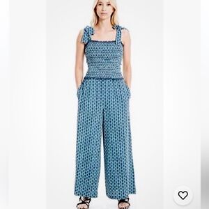 Max studio Women's Blue Patterned  wide leg Jumpsuit Sz XL